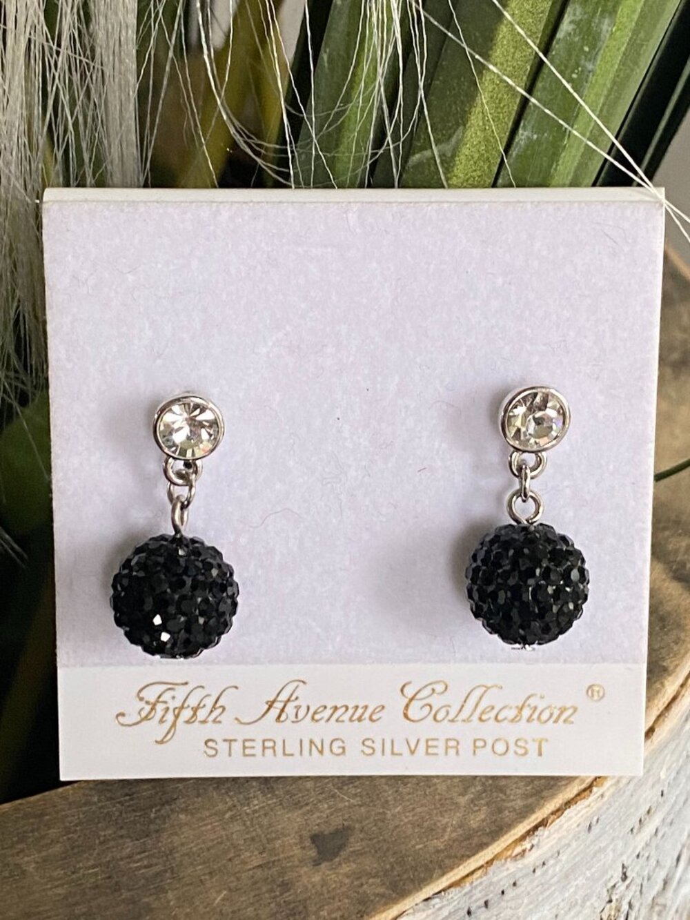 Fifth Avenue Swarovski Crystal Black Shimmer Ball Earrings NWT
